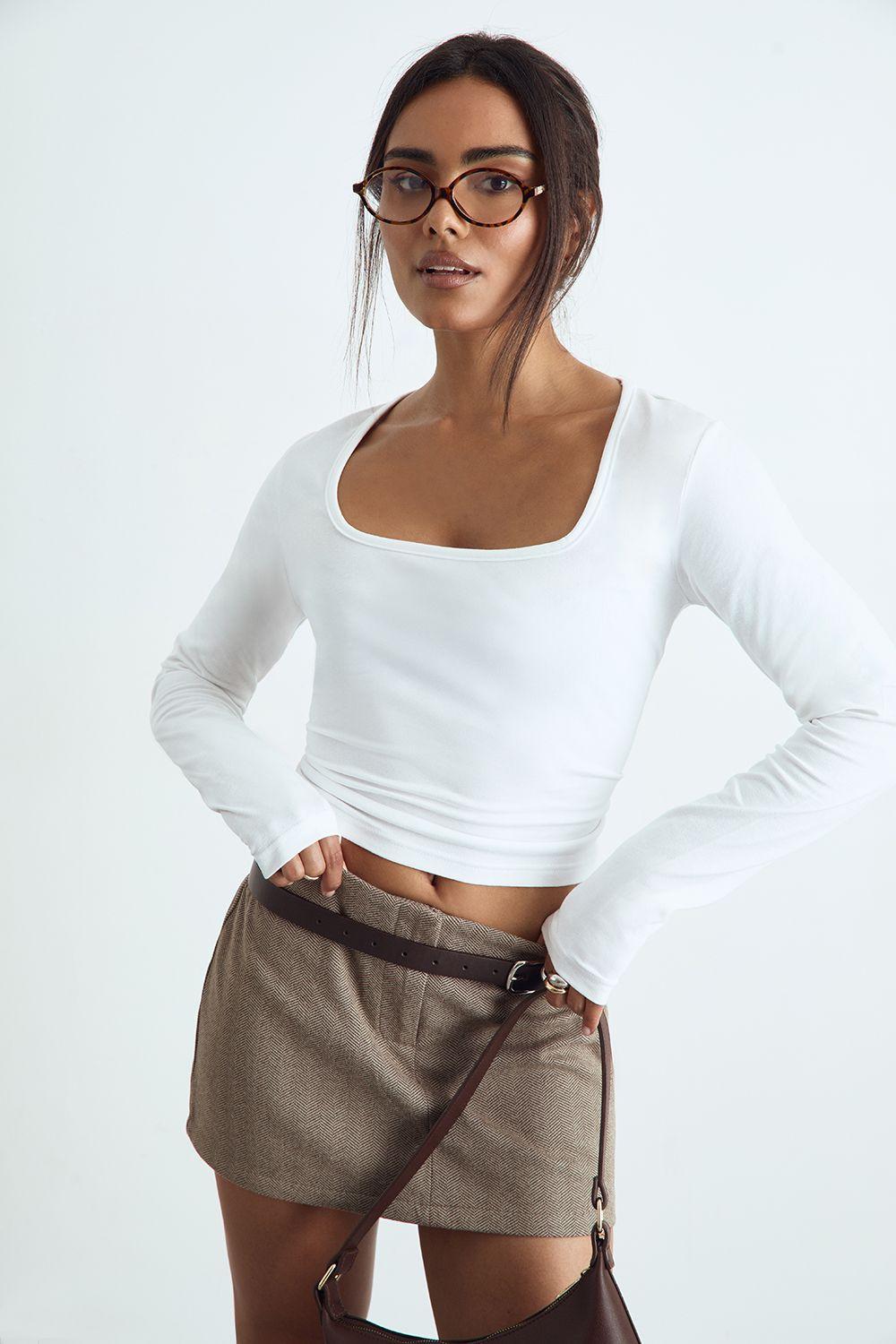 Basic Square Neck Long Sleeve Top by BOOHOO