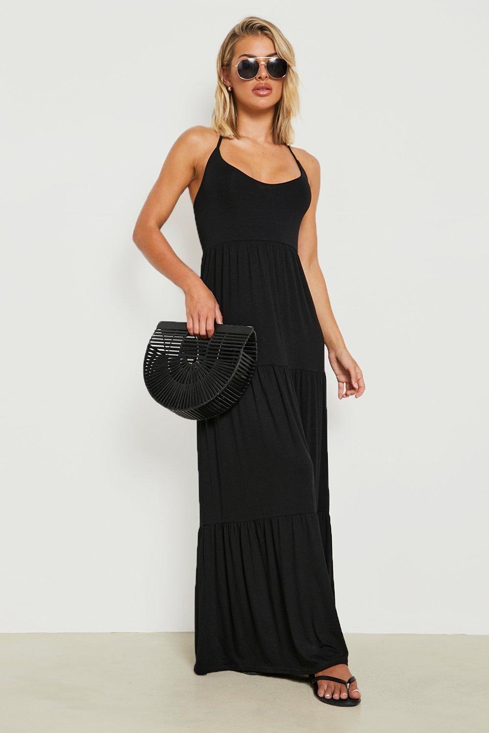Basic V Neck Tiered Maxi Dress by BOOHOO