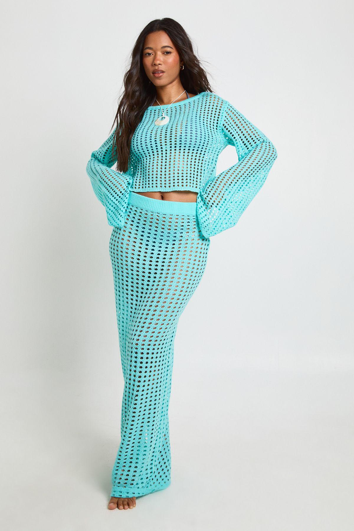 Beach Crochet Knit Maxi Skirt by BOOHOO