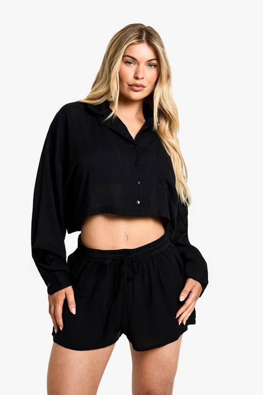 Beachwear Essentials Cropped Long Sleeve Shirt by BOOHOO