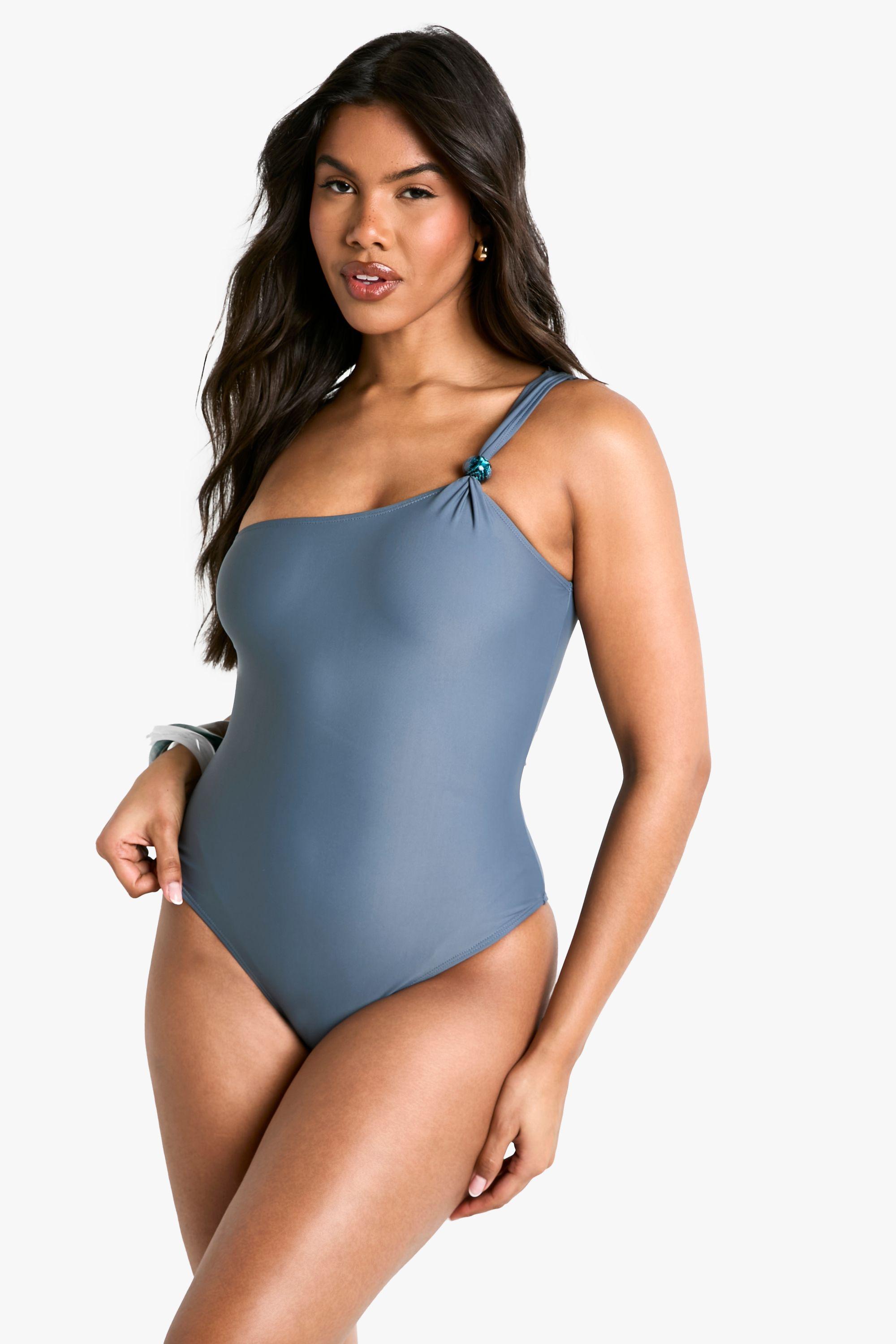 Beaded One Shoulder Swimsuit by BOOHOO