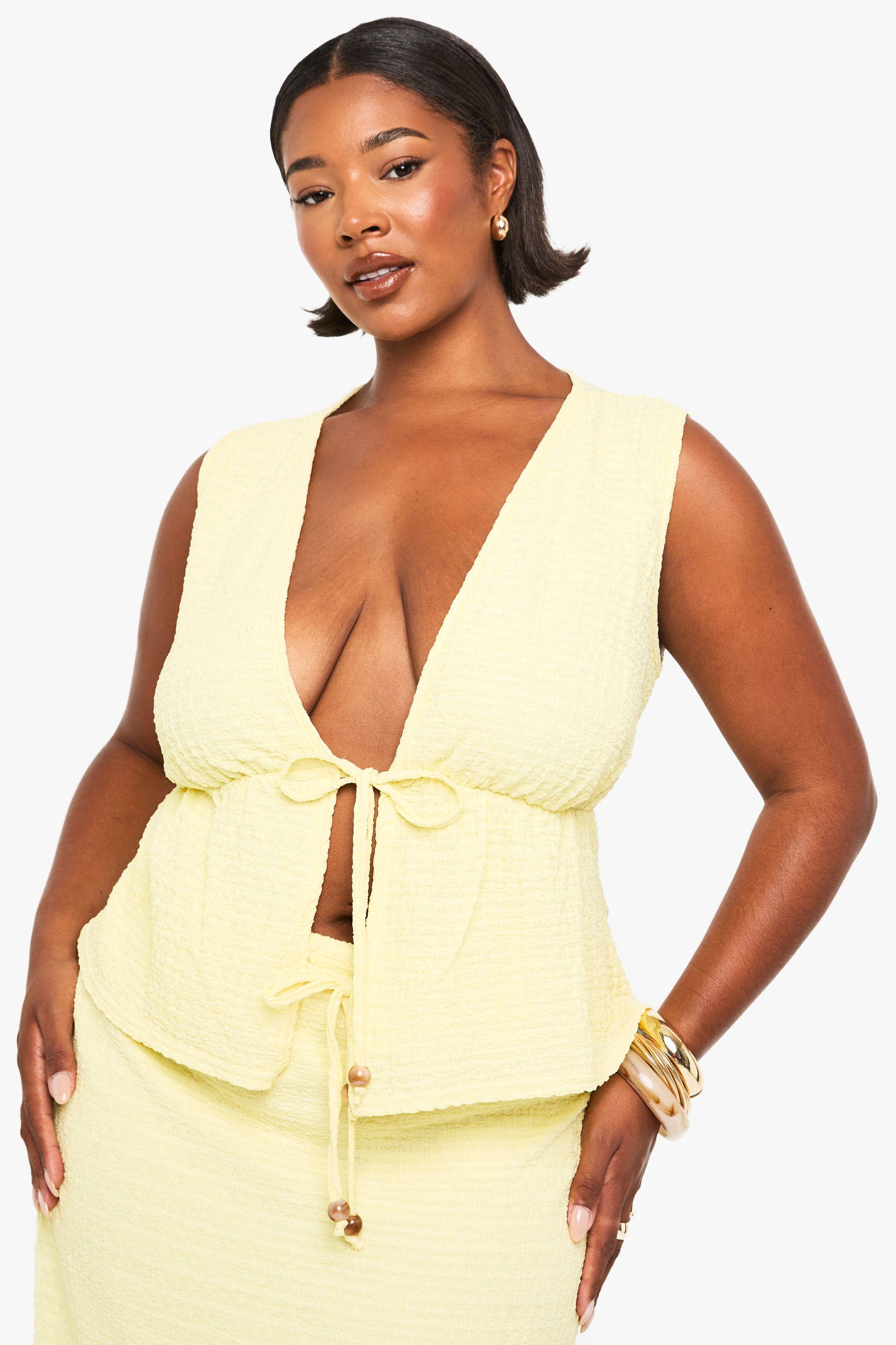 Beaded Textured Tie Front Waistcoat by BOOHOO