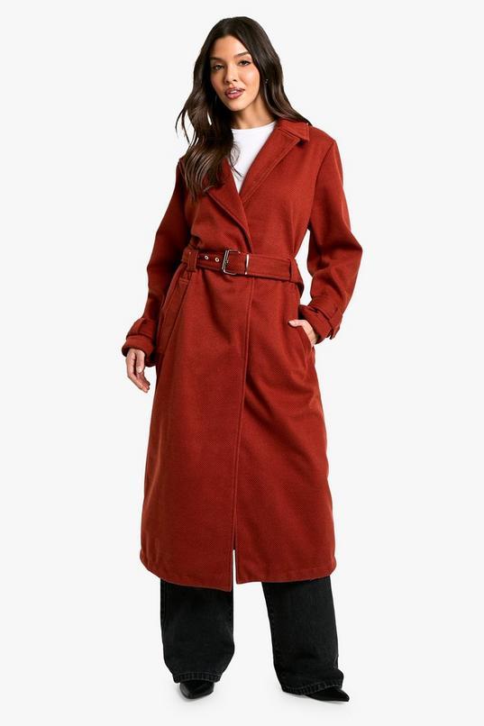 Belted Wool Look Maxi Coat by BOOHOO
