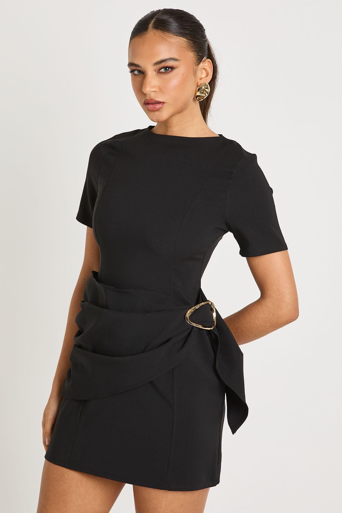 Belted Wrap Trim Detail Shift Dress by BOOHOO