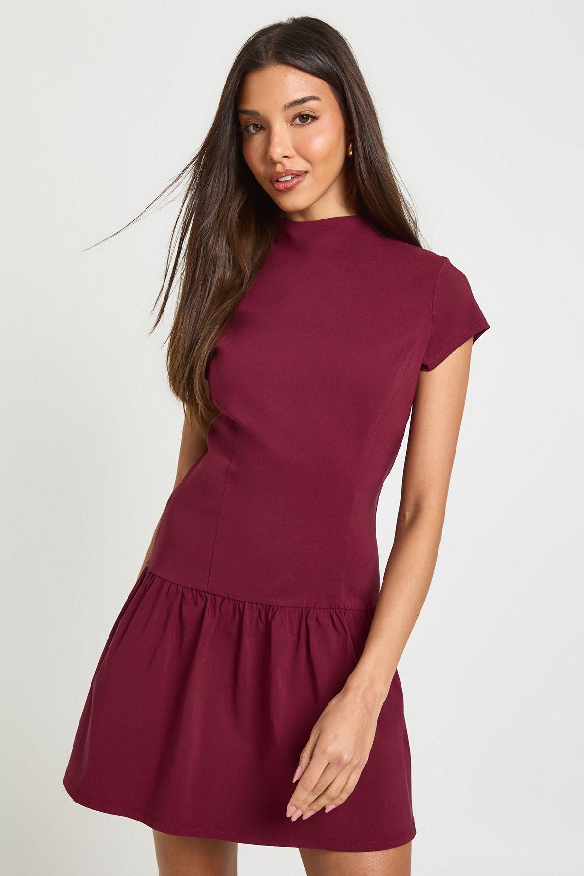 Bengaline Cap Sleeve Frill Hem Skater Dress by BOOHOO