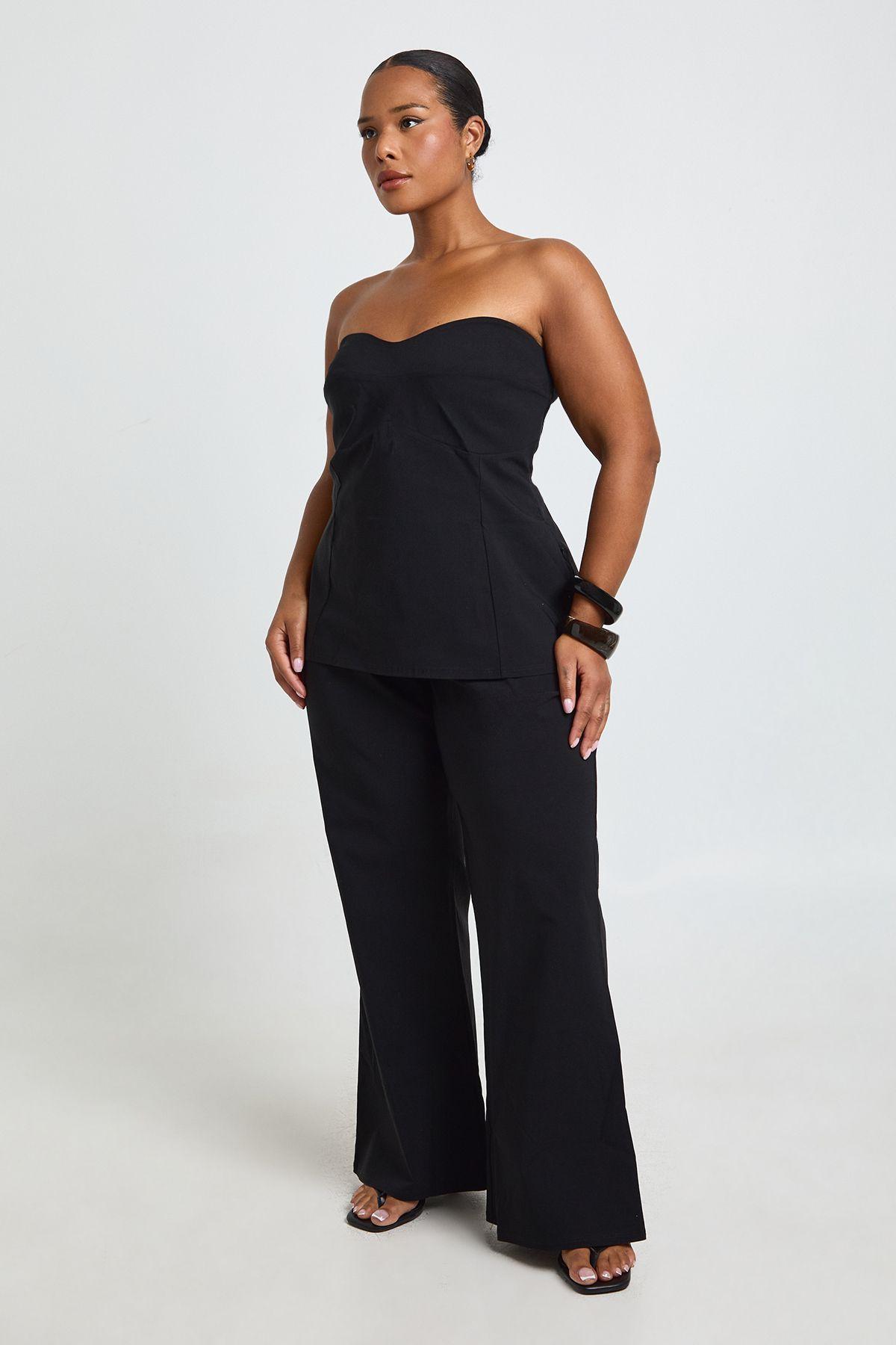 Bengaline Corset Detail Bandeau Top And Flared Leg Trouser Co Ord by BOOHOO
