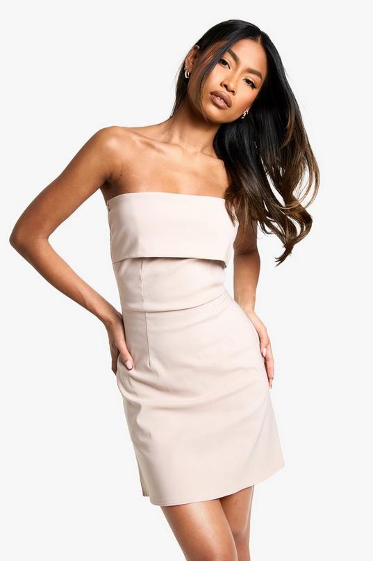 Bengaline Foldover Bandeau Tailored Mini Dress by BOOHOO