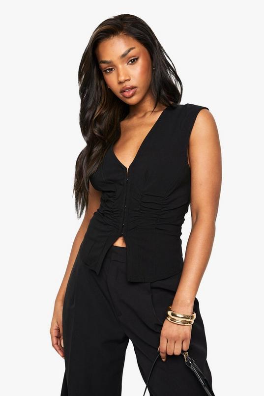 Bengaline Ruched Sleeveless Hook & Eye Top by BOOHOO