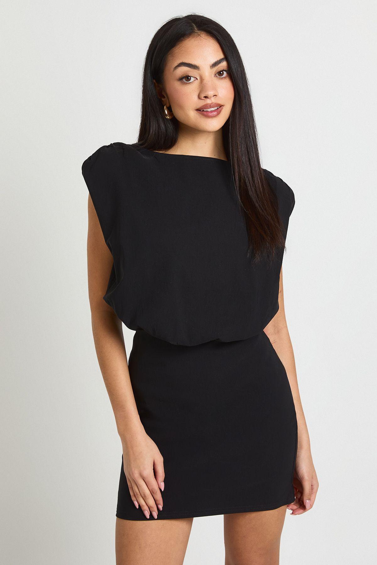 Bengaline Shoulder Pad Sleeveless Dress by BOOHOO