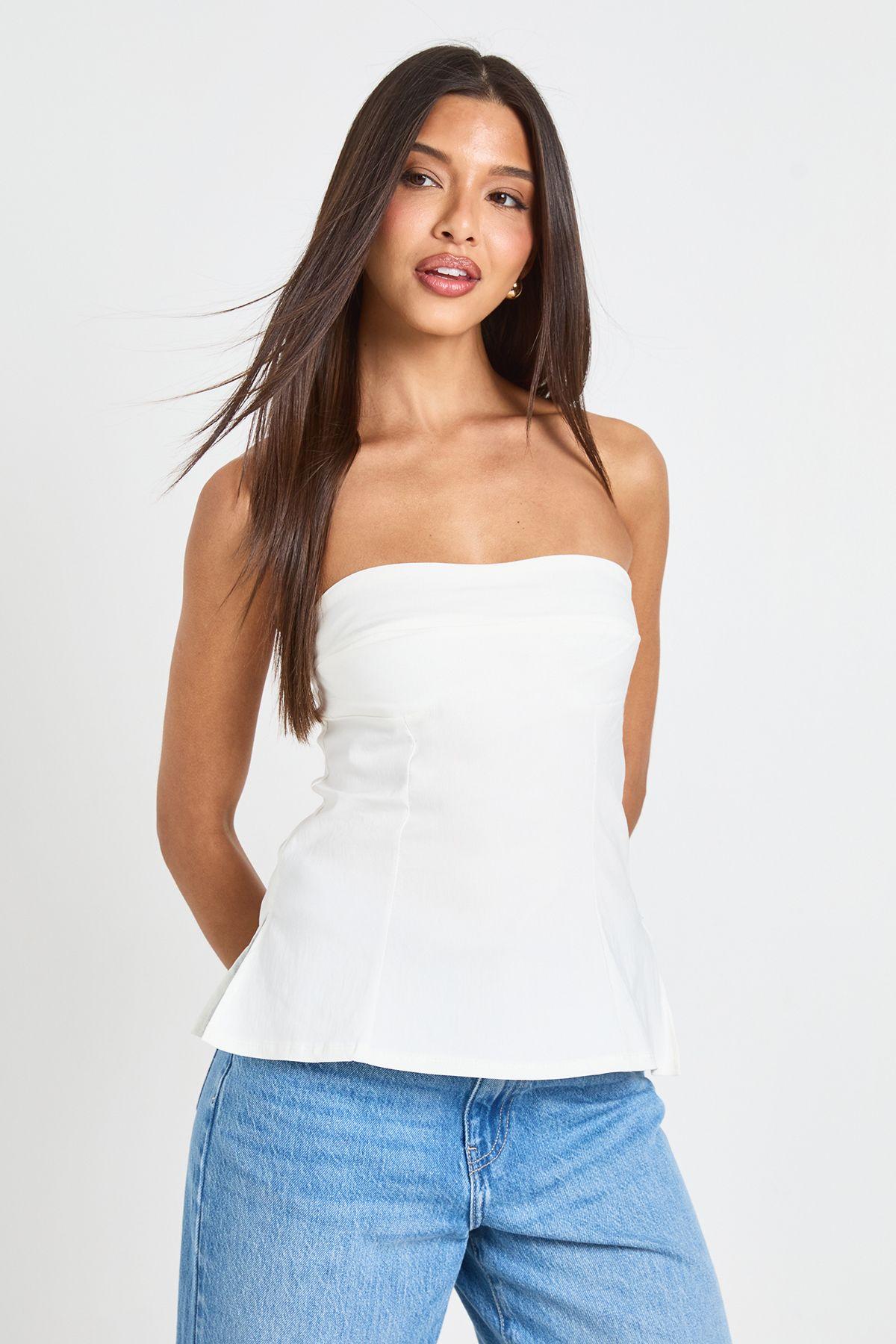 Bengaline Split Hem Bandeau Corset Top by BOOHOO