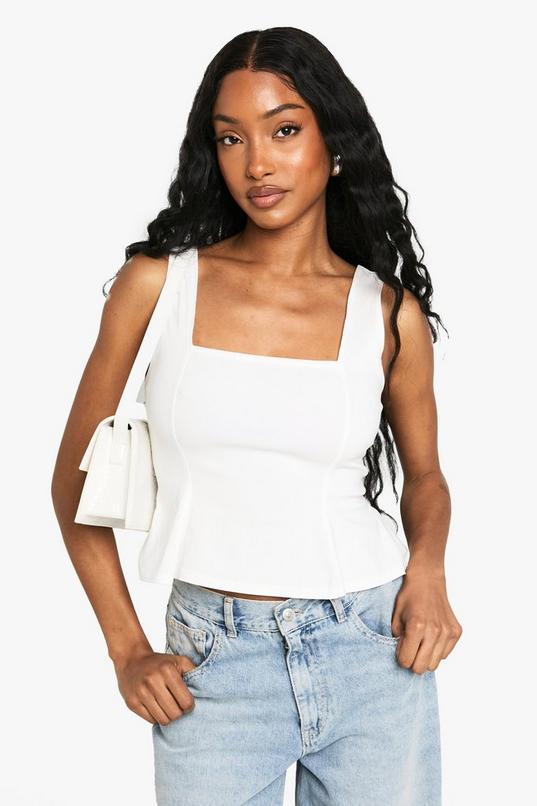 Bengaline Square Neck Peplum Top by BOOHOO