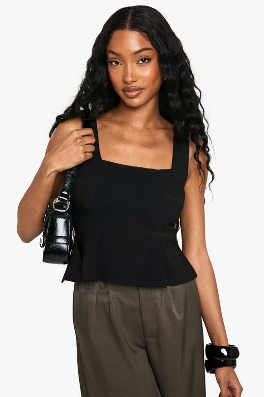 Bengaline Square Neck Peplum Top by BOOHOO