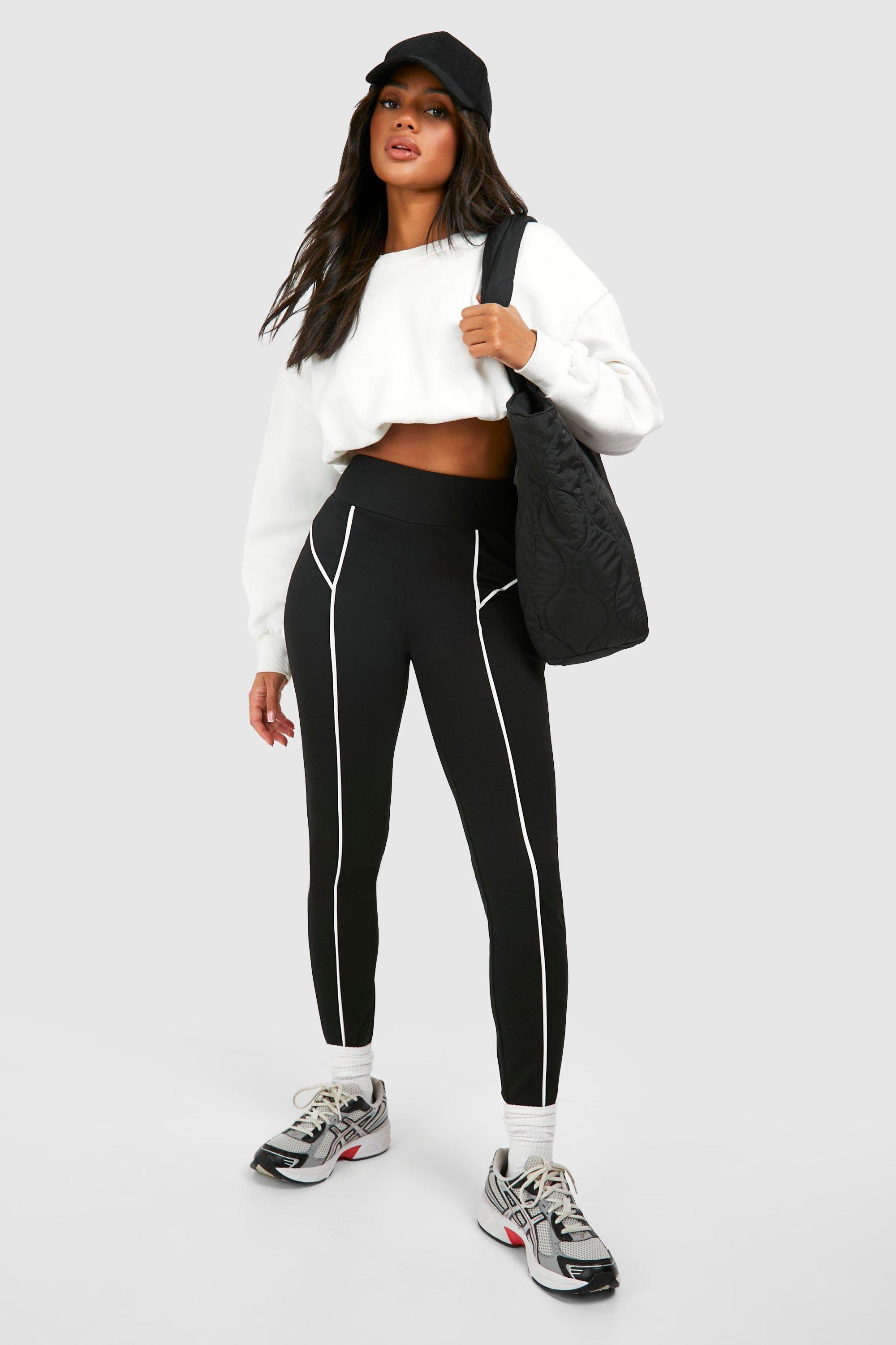 Black Contrast Binding  Leggings by BOOHOO