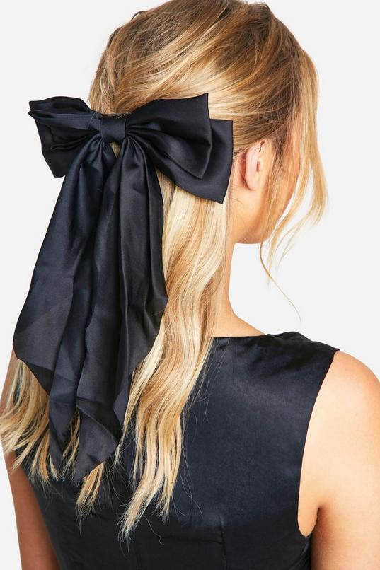 Black Large Satin Bow Hair Clip by BOOHOO