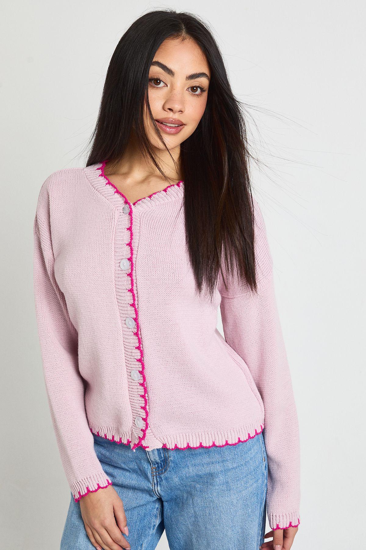 Blanket Stitch Knitted Crop Cardigan by BOOHOO
