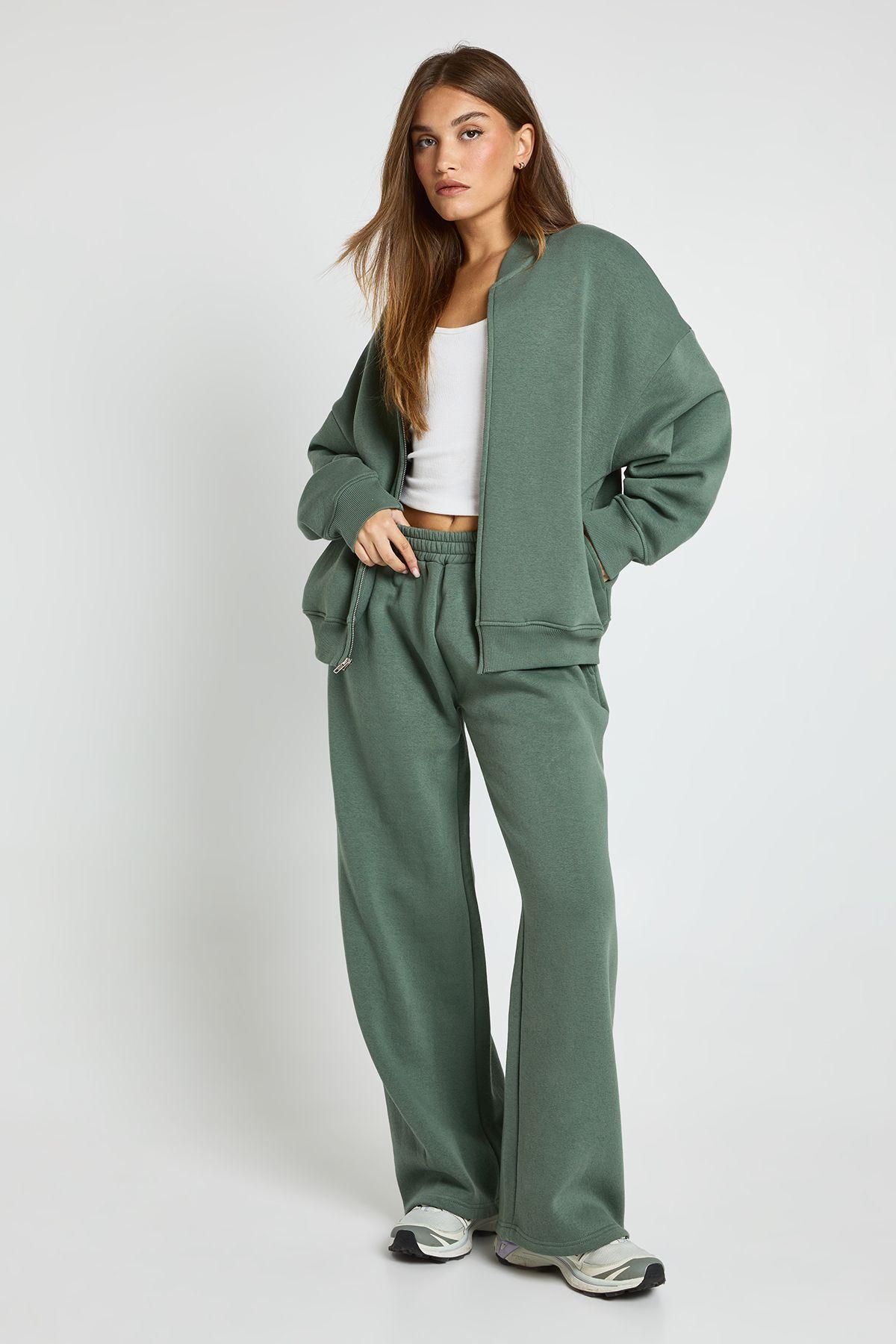 Bomber Jacket Wide Leg Jogger Tracksuit by BOOHOO
