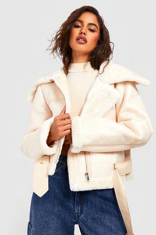 Bonded Faux Fur Pu Aviator by BOOHOO