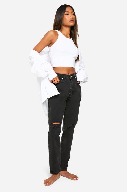 Boohoo Basics 32 Inch Leg High Waisted Ripped Mom Jeans by BOOHOO