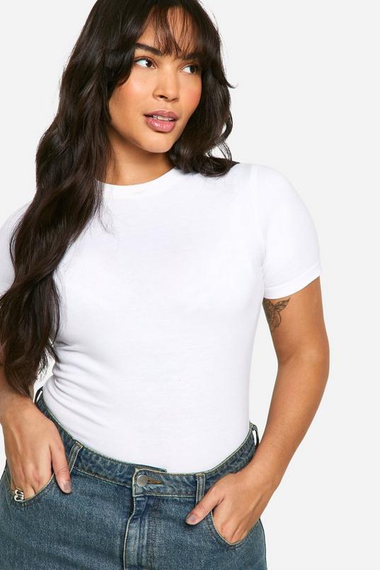 Boohoo Basics Plus Cotton Crew Neck Fitted T-Shirt by BOOHOO