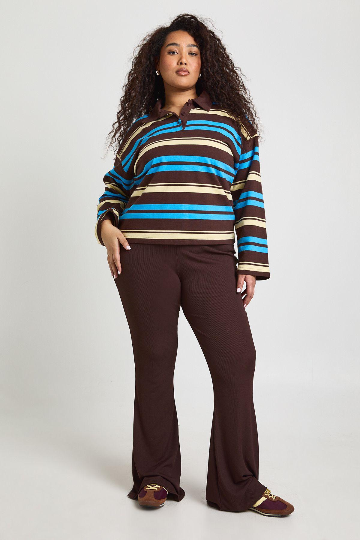 Boohoo Basics Plus Rib Flare Trousers by BOOHOO