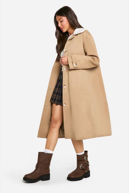 Borg Collar Trench Coat by BOOHOO