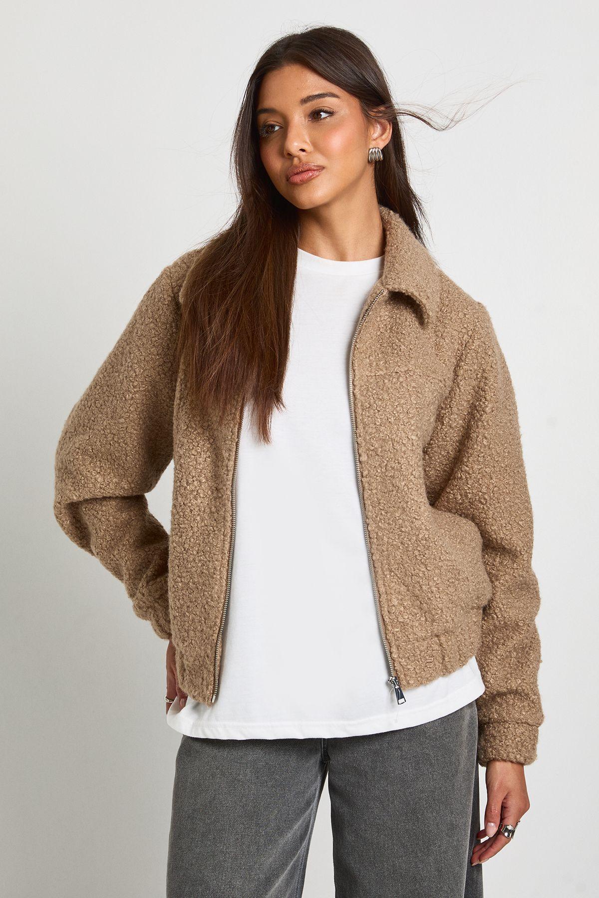 Boucle Wool Look Trucker Jacket by BOOHOO