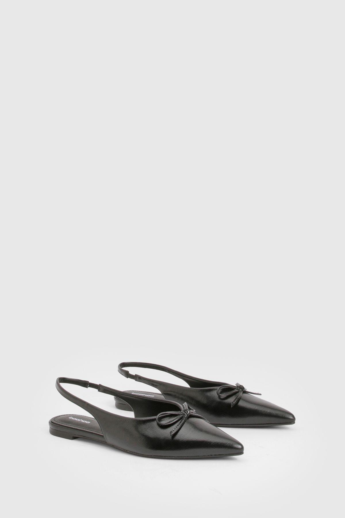 Bow Detail Pointed Slingback Flats by BOOHOO