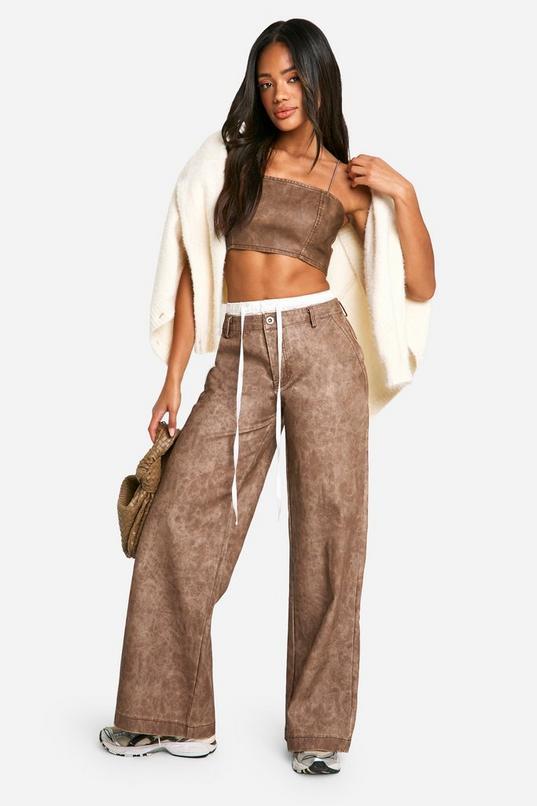 Boxer Waistband Washed Pu Straight Leg Trouser by BOOHOO