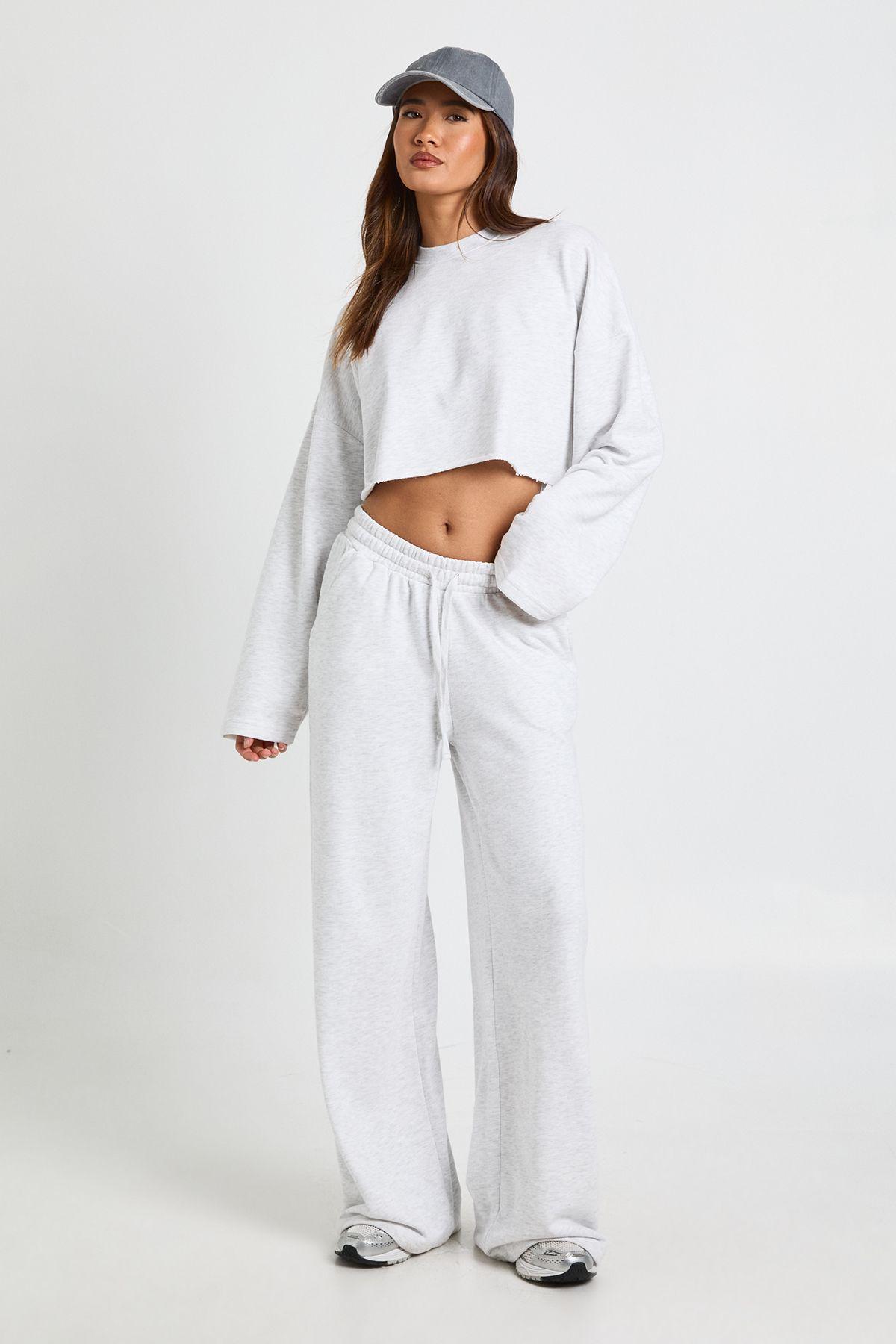 Boxy Crop Sweatshirt Tracksuit by BOOHOO