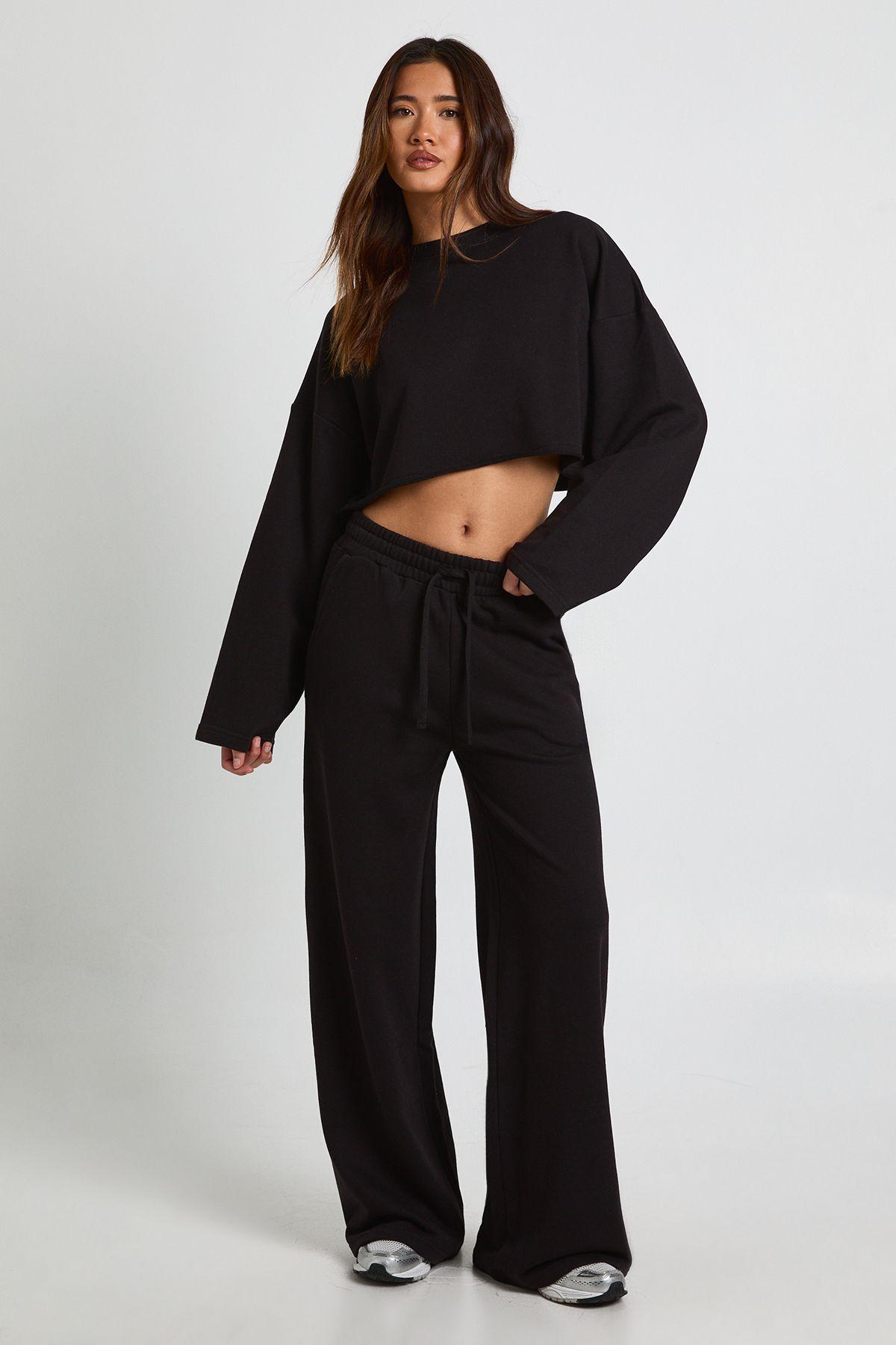 Boxy Crop Sweatshirt Tracksuit by BOOHOO