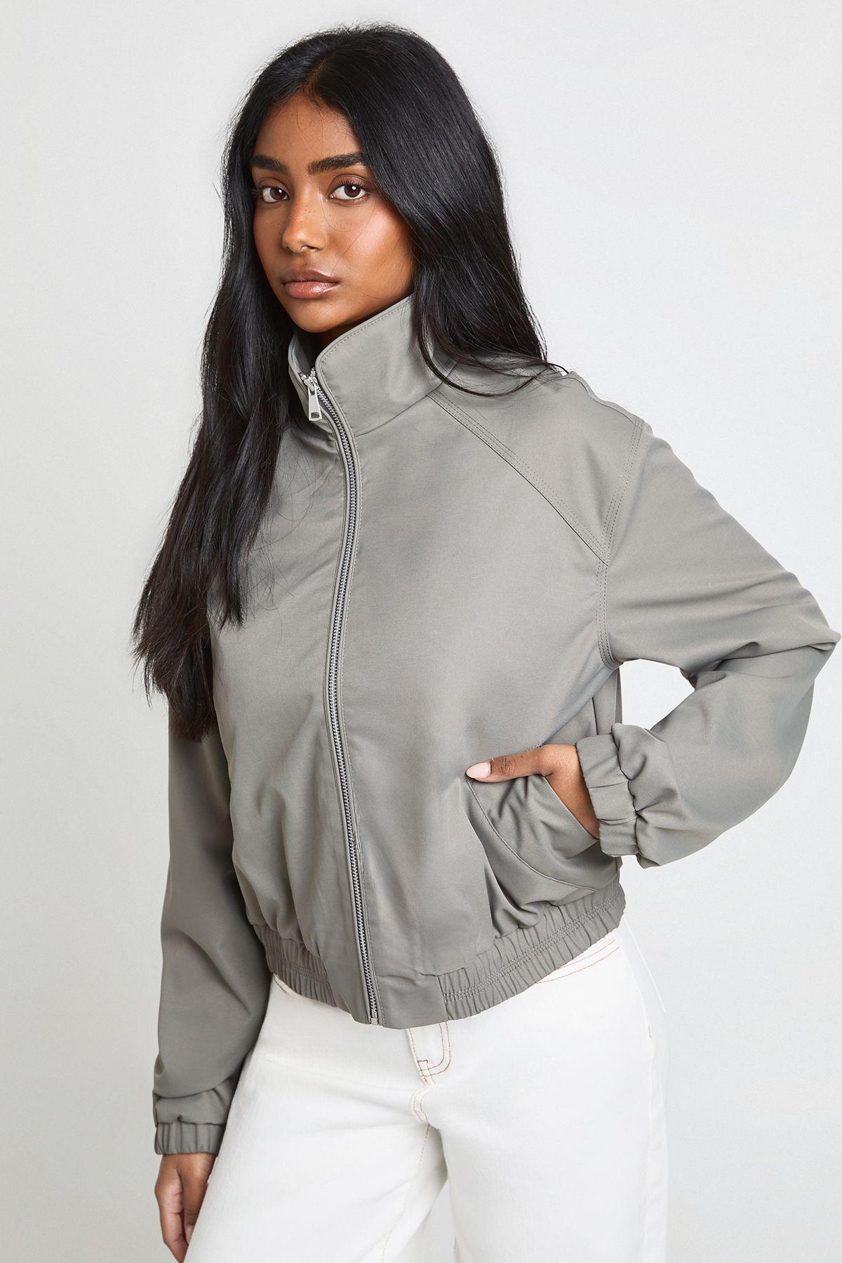 Boxy Funnel Neck Bomber Jacket by BOOHOO