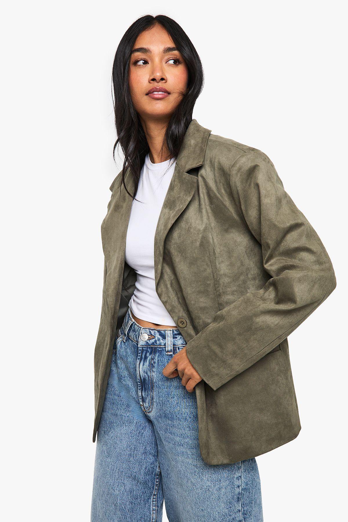 Boxy Oversized Faux Suede Blazer by BOOHOO