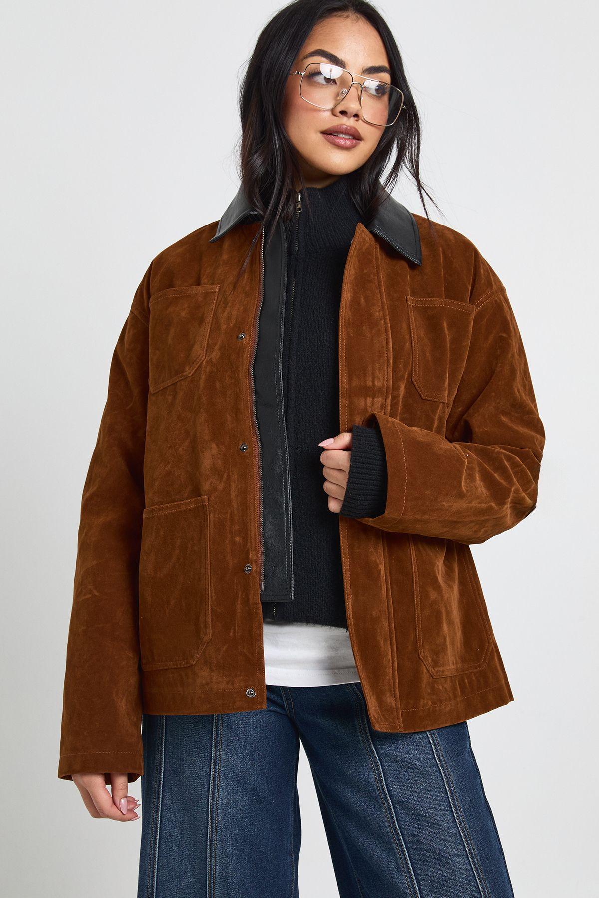 Boxy Suede Bomber Jacket by BOOHOO