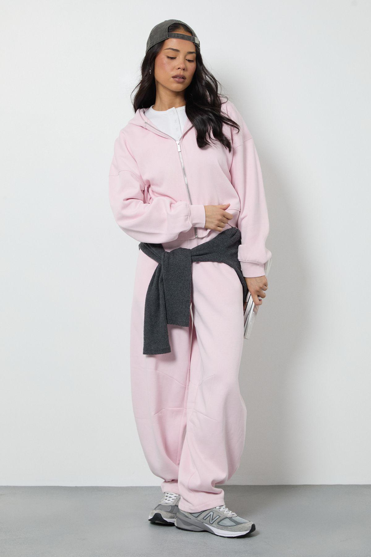 Boxy Zip Through Hoodie And Barrel Leg Jogger Tracksuit by BOOHOO