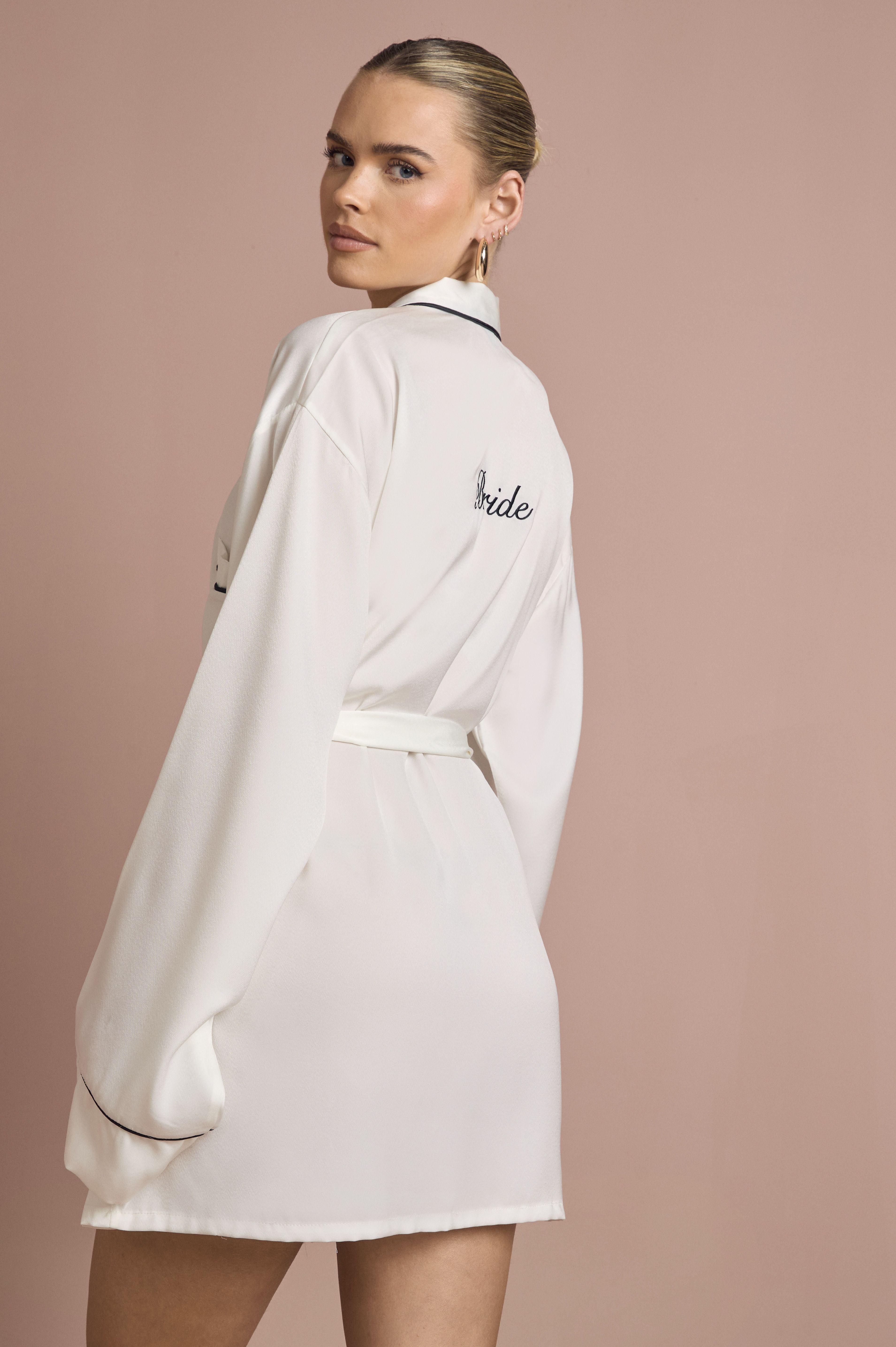 Bridal 'Bride' Satin Embroidered Short Robe by BOOHOO