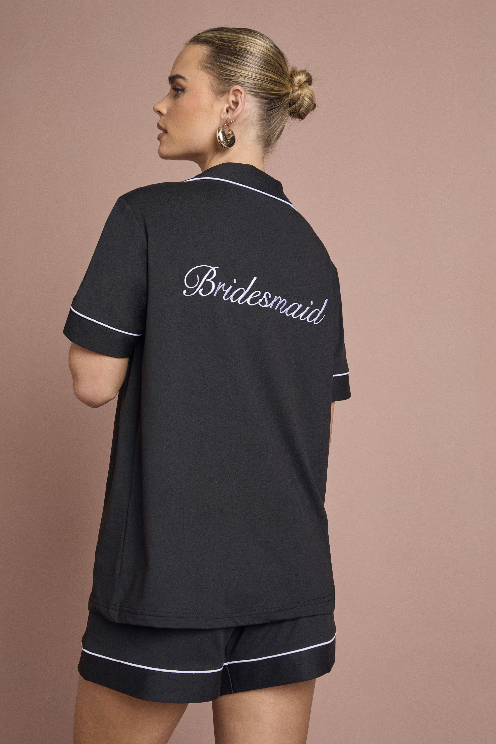 Bridal 'Bridesmaid' Jersey Embroidered Short Sleeve Shirt & Short Pyjama Set by BOOHOO
