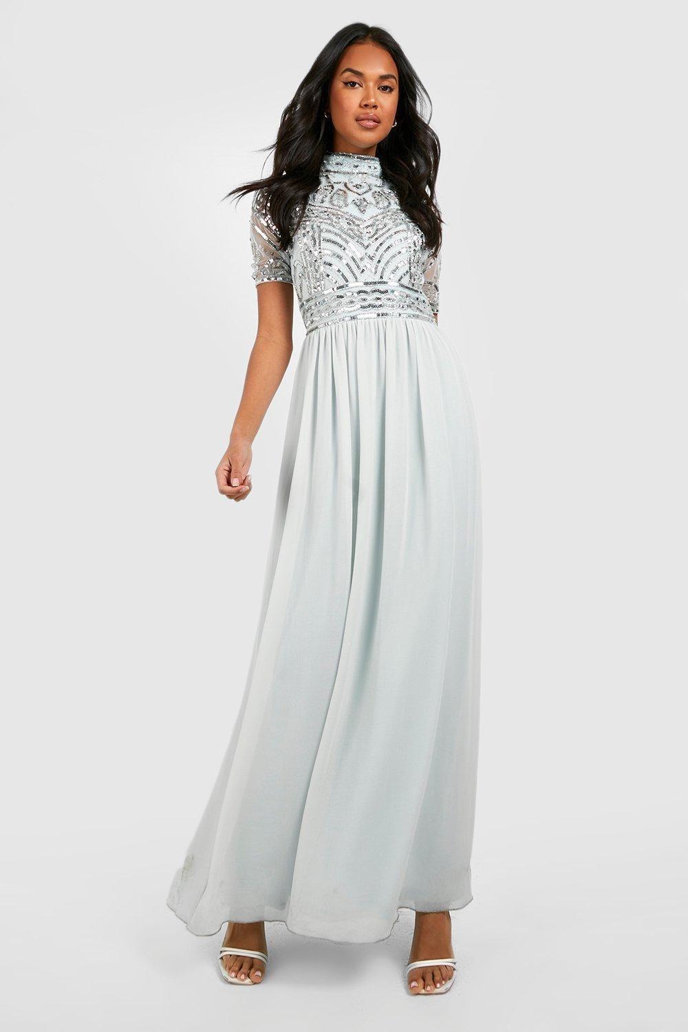 Bridesmaid High Neck Hand Embellished Maxi Dress by BOOHOO
