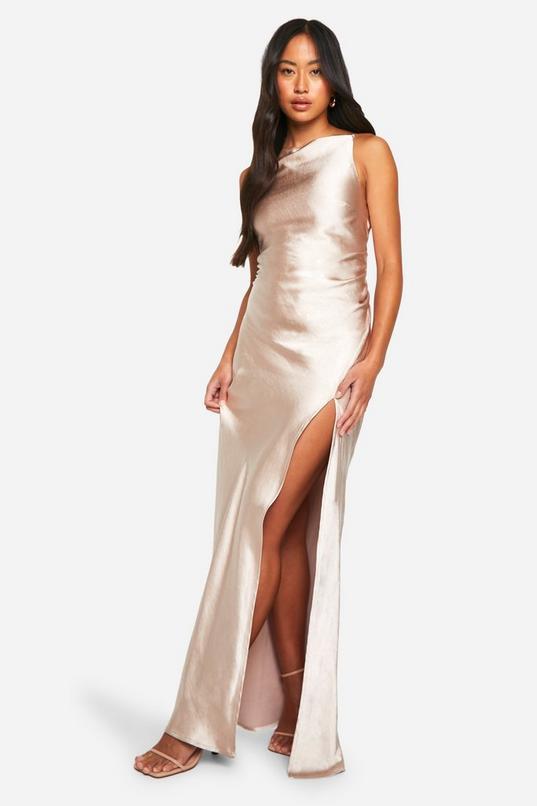 Bridesmaid Satin Slash Neck Maxi Dress by BOOHOO