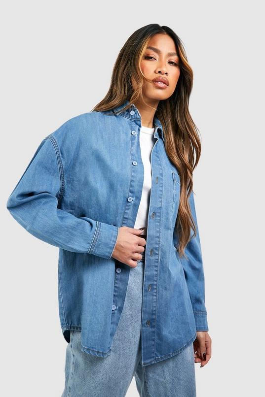 Bright Blue Oversized Denim Shirt by BOOHOO