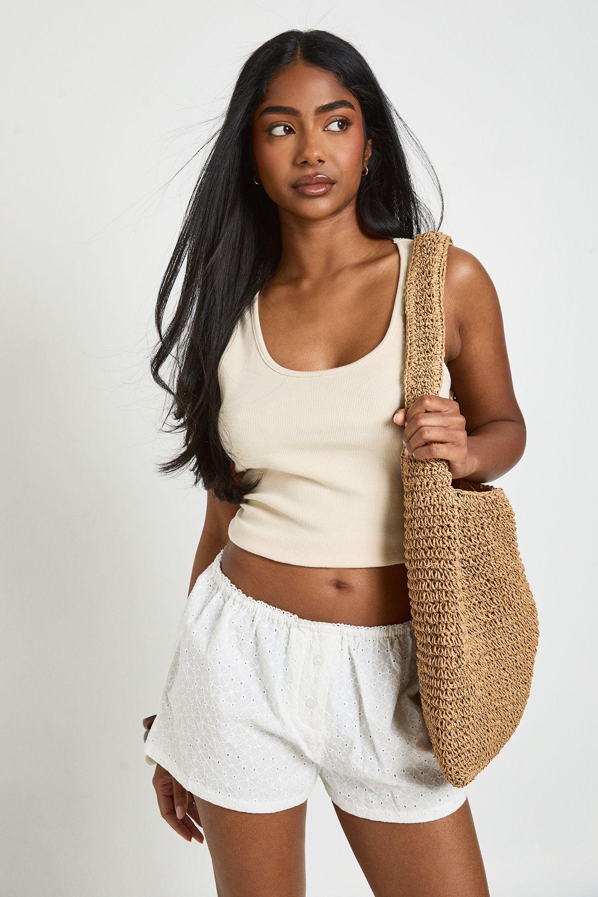 Broderie Low Rise Shorts by BOOHOO