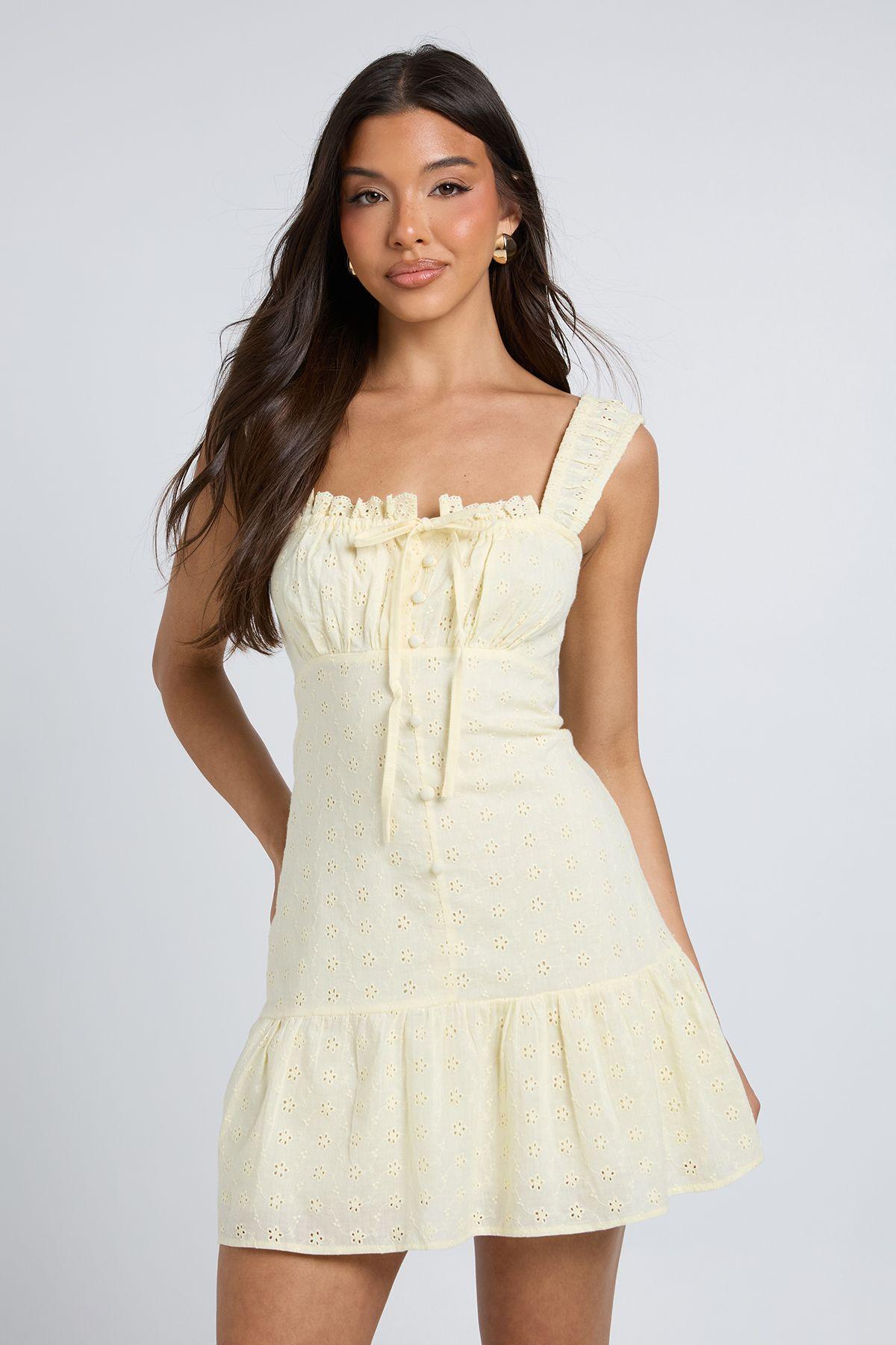 Broderie Ruched Bust Mini Dress by BOOHOO