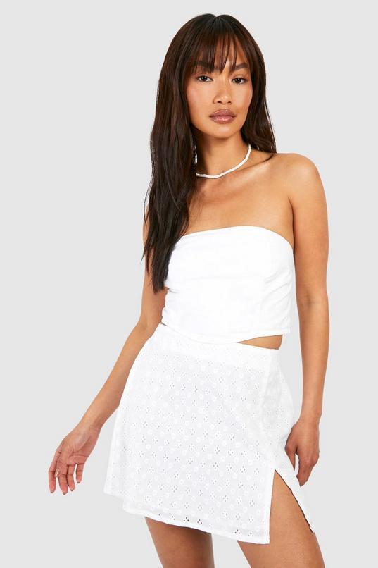 Broderie Split Hem Mini Skirt by BOOHOO