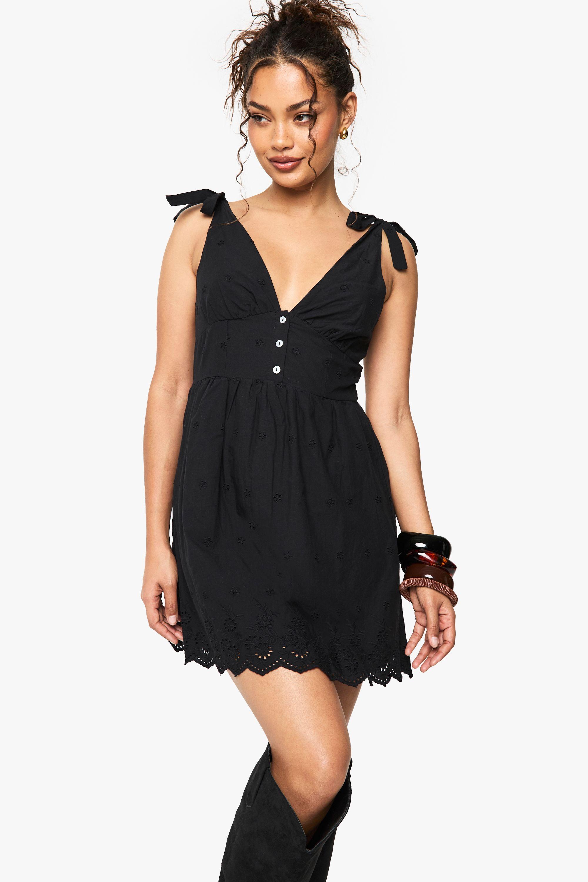 Broderie Strappy Tie Detail Mini Dress by BOOHOO