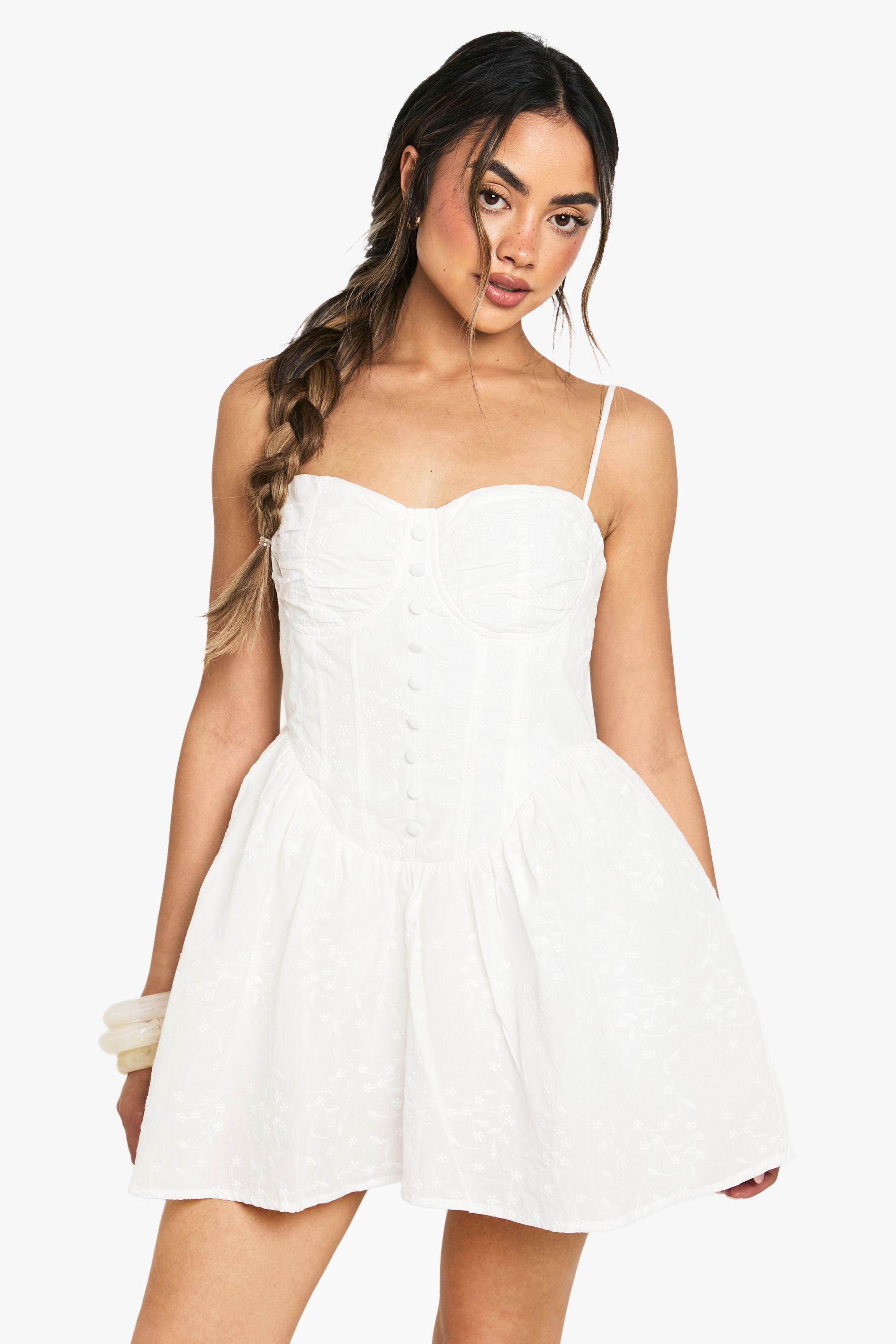 Broderie Structured Corset Detail Skater Mini Dress by BOOHOO