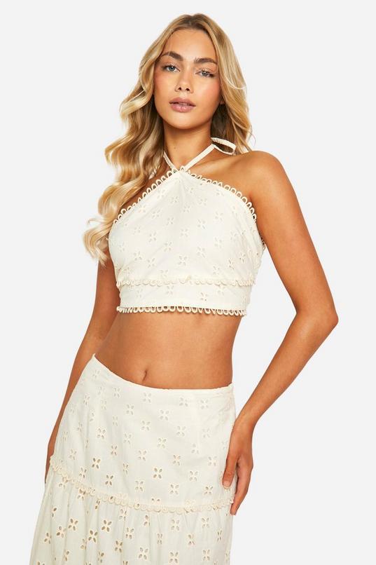 Broderie Tie Back Crop Top by BOOHOO