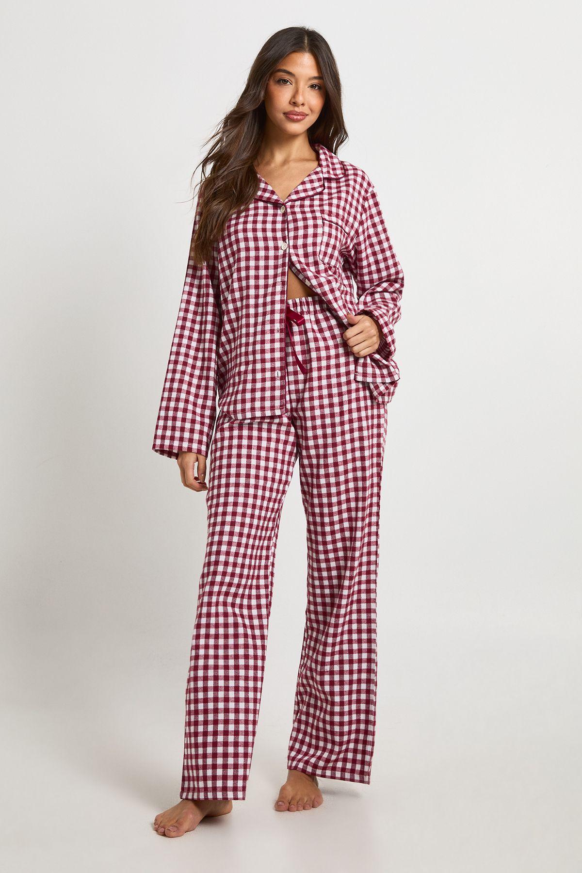 Brushed Check Long Sleeve Shirt & Trousers Pyjama Set by BOOHOO