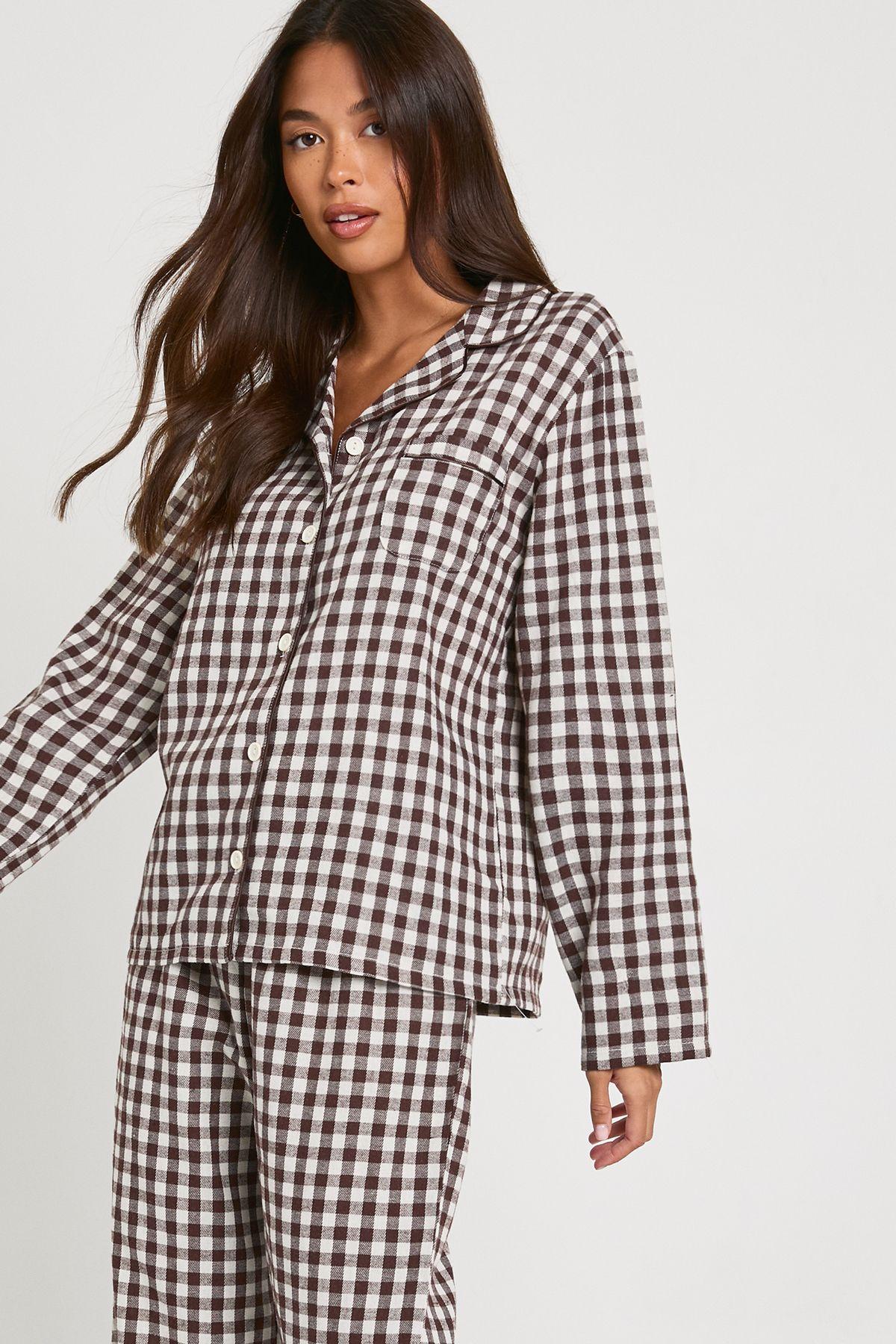 Brushed Check Long Sleeve Shirt & Trousers Pyjama Set by BOOHOO Brushed Check Long Sleeve Shirt & Trousers Pyjama Set by BOOHOO
