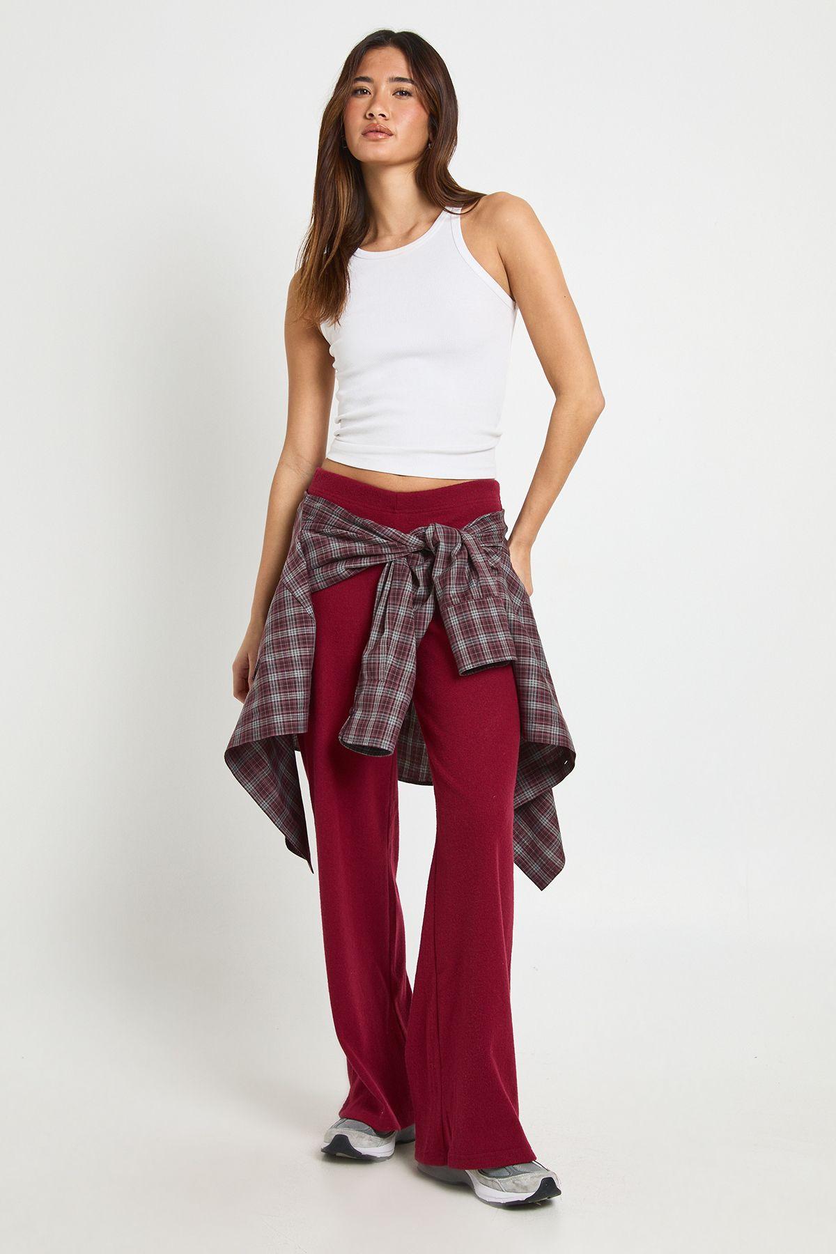 Brushed Rib Wide Leg Trouser by BOOHOO