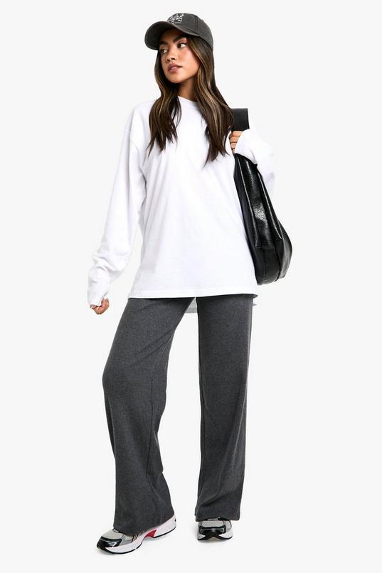 Brushed Rib Wide Leg Trousers by BOOHOO