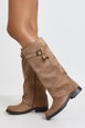 Buckle Detail Foldover Knee High Boots by BOOHOO